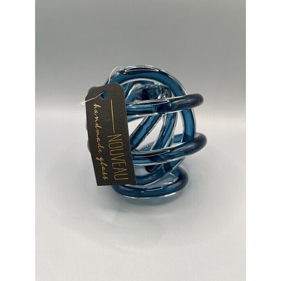 Blue Glass Interchangeable 5.5” Knot Orb Sphere Decor Nouveau Handmade - Picture 7 of 8